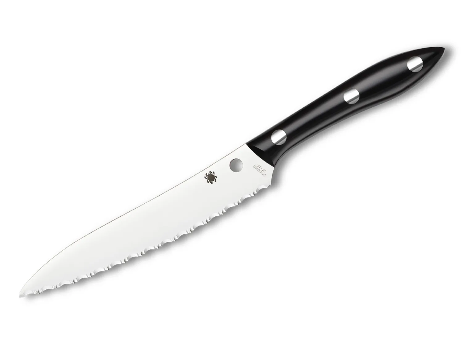 Chefmesser Black Corian Serrated>Spyderco Hot